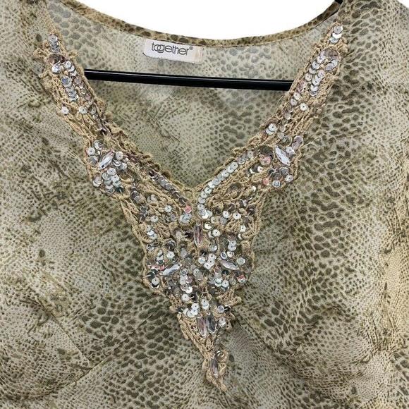 Together - Women’s Two Piece Sheer Reptile Print Blouse & Matching Camisole Top - Picture 2 of 10